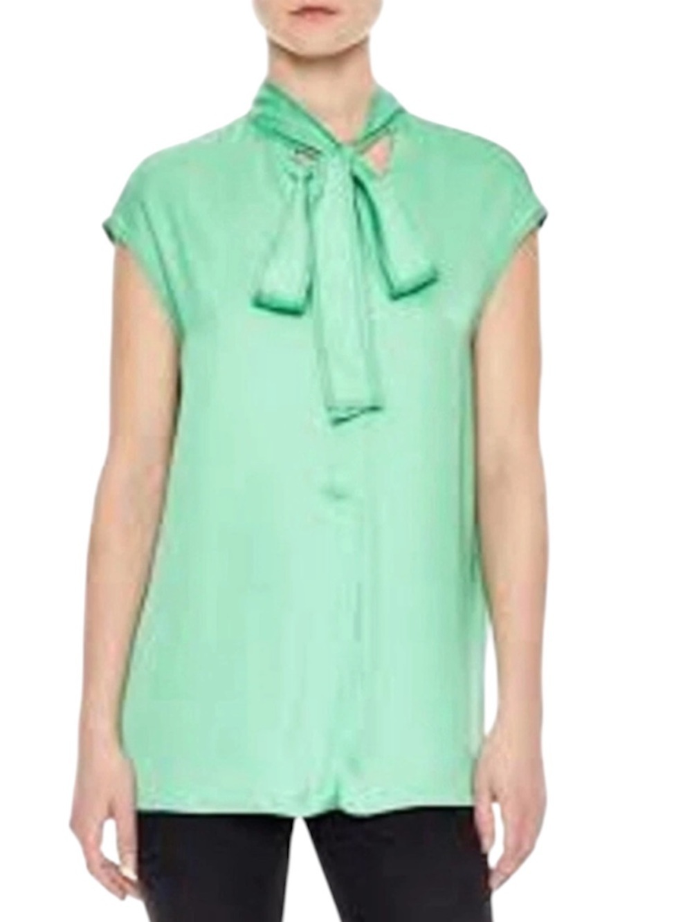 SANDRO Paris Women’s Mint Green Tie-Neck Blouse